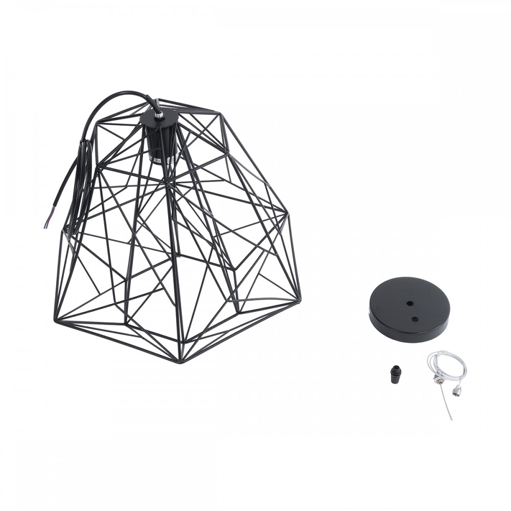 GloboStar® GRID 01022 Vintage Industrial Kρεμαστό Φωτιστικό Οροφής Μονόφωτο 1 x E27 AC220-240V - Φ40 x Υ33cm - Μαύρο Μεταλλικό Πλέγμα - 5 Χρόνια Εγγύηση
