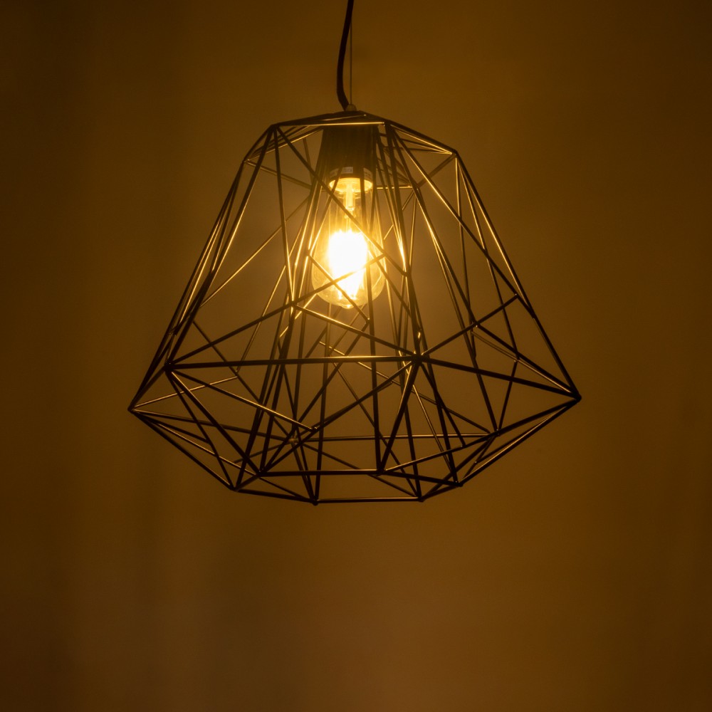 GloboStar® GRID 01022 Vintage Industrial Kρεμαστό Φωτιστικό Οροφής Μονόφωτο 1 x E27 AC220-240V - Φ40 x Υ33cm - Μαύρο Μεταλλικό Πλέγμα - 5 Χρόνια Εγγύηση