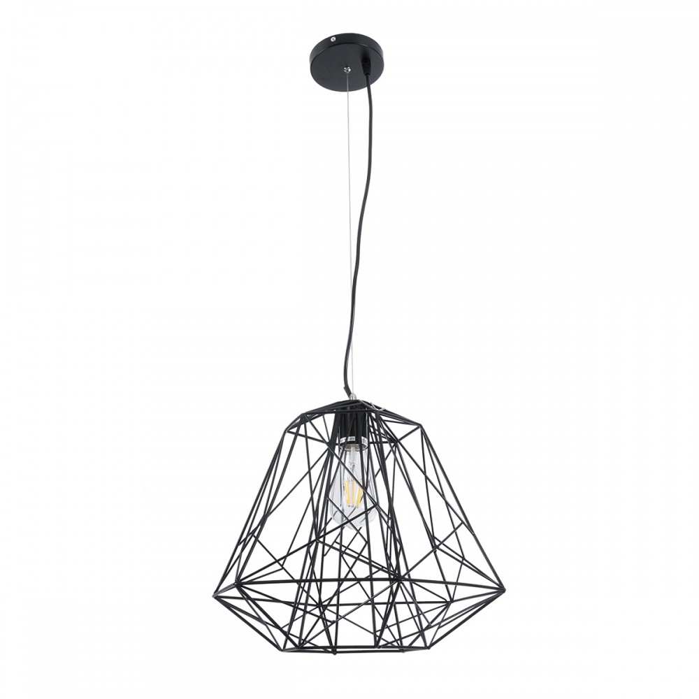 GloboStar® GRID 01022 Vintage Industrial Kρεμαστό Φωτιστικό Οροφής Μονόφωτο 1 x E27 AC220-240V - Φ40 x Υ33cm - Μαύρο Μεταλλικό Πλέγμα - 5 Χρόνια Εγγύηση
