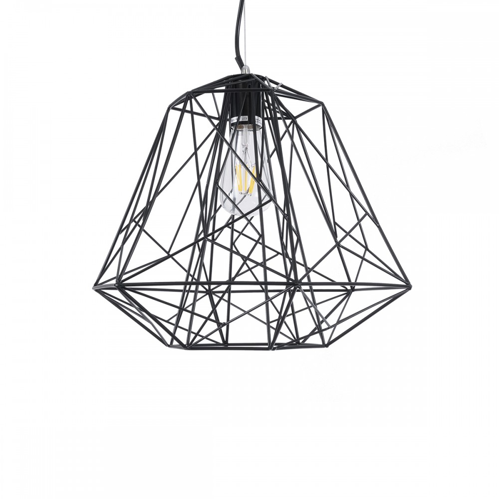 GloboStar® GRID 01022 Vintage Industrial Kρεμαστό Φωτιστικό Οροφής Μονόφωτο 1 x E27 AC220-240V - Φ40 x Υ33cm - Μαύρο Μεταλλικό Πλέγμα - 5 Χρόνια Εγγύηση