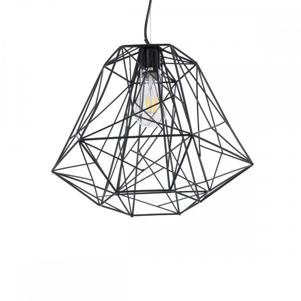 GloboStar® GRID 01022 Vintage Industrial Kρεμαστό Φωτιστικό Οροφής Μονόφωτο 1 x E27 AC220-240V - Φ40 x Υ33cm - Μαύρο Μεταλλικό Πλέγμα - 5 Χρόνια Εγγύηση