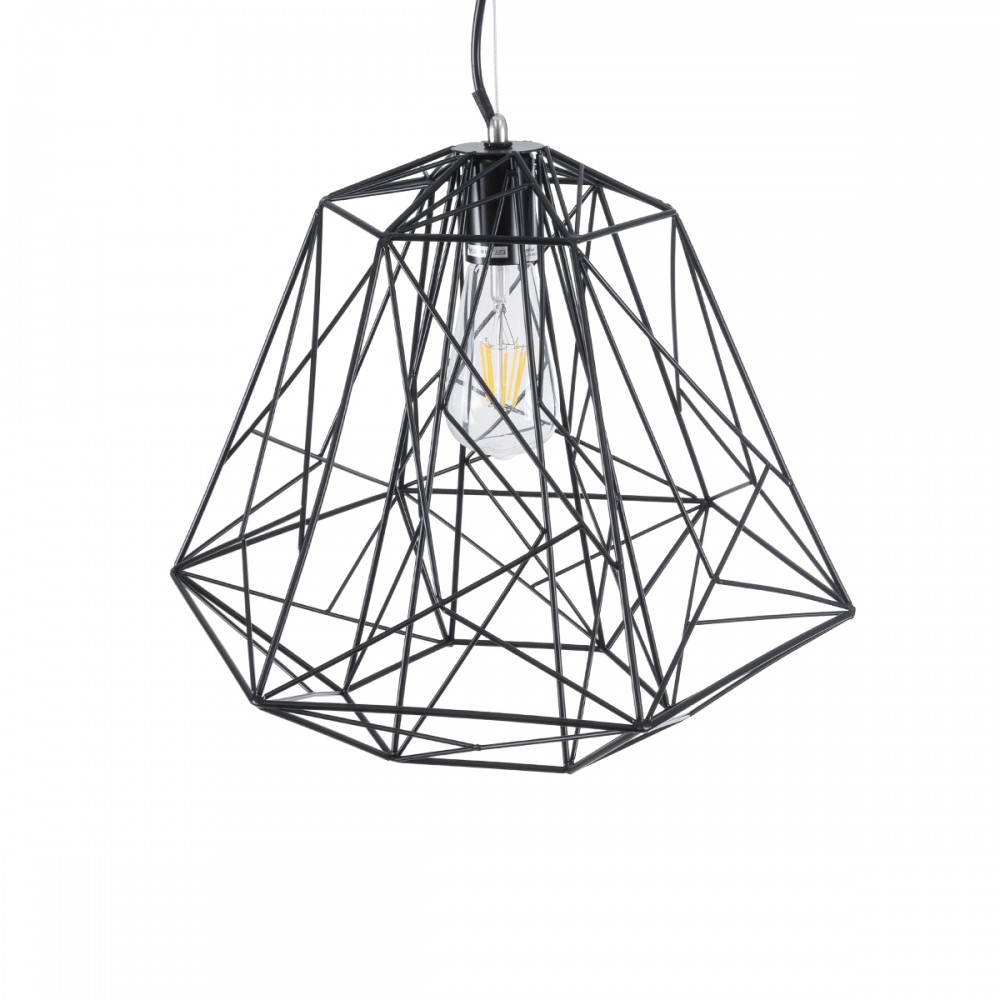 GloboStar® GRID 01022 Vintage Industrial Kρεμαστό Φωτιστικό Οροφής Μονόφωτο 1 x E27 AC220-240V - Φ40 x Υ33cm - Μαύρο Μεταλλικό Πλέγμα - 5 Χρόνια Εγγύηση