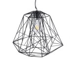 GloboStar® GRID 01022 Vintage Industrial Kρεμαστό Φωτιστικό Οροφής Μονόφωτο 1 x E27 AC220-240V - Φ40 x Υ33cm - Μαύρο Μεταλλικό Πλέγμα - 5 Χρόνια Εγγύηση