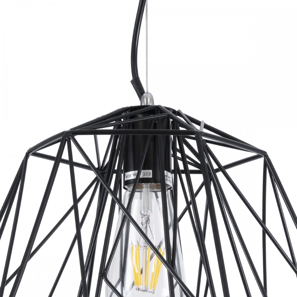 GloboStar® GRID 01022 Vintage Industrial Kρεμαστό Φωτιστικό Οροφής Μονόφωτο 1 x E27 AC220-240V - Φ40 x Υ33cm - Μαύρο Μεταλλικό Πλέγμα - 5 Χρόνια Εγγύηση