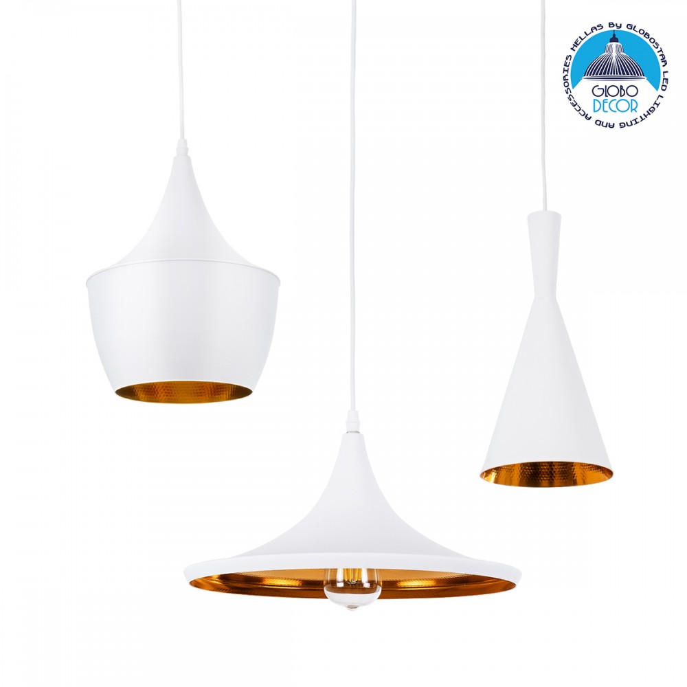 GLOBOSTAR® SHANGHAI 01026 Μοντέρνο Κρεμαστό Φωτιστικό Οροφής με Ντουί 3 x E27 AC 220-240V IP20 - Λευκό & Χρυσό - Μ79.5 x Π79.5 x Υ38cm - Σετ 3 Τεμαχίων