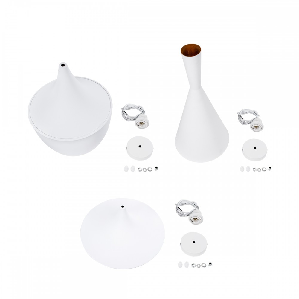 GloboStar® SHANGHAI WHITE 01026 SET 3 Μοντέρνα Κρεμαστά Φωτιστικά Οροφής Τρίφωτο 3 x E27 Λευκά Μεταλλικά Καμπάνα