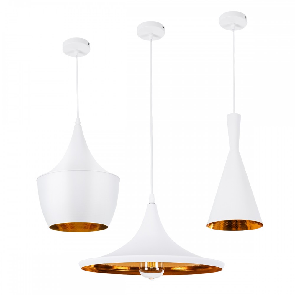 GloboStar® SHANGHAI WHITE 01026 SET 3 Μοντέρνα Κρεμαστά Φωτιστικά Οροφής Τρίφωτο 3 x E27 Λευκά Μεταλλικά Καμπάνα