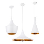 GloboStar® SHANGHAI WHITE 01026 SET 3 Μοντέρνα Κρεμαστά Φωτιστικά Οροφής Τρίφωτο 3 x E27 Λευκά Μεταλλικά Καμπάνα