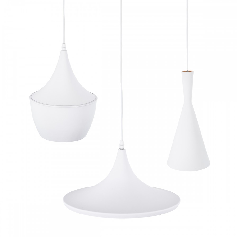GloboStar® SHANGHAI WHITE 01026 SET 3 Μοντέρνα Κρεμαστά Φωτιστικά Οροφής Τρίφωτο 3 x E27 Λευκά Μεταλλικά Καμπάνα