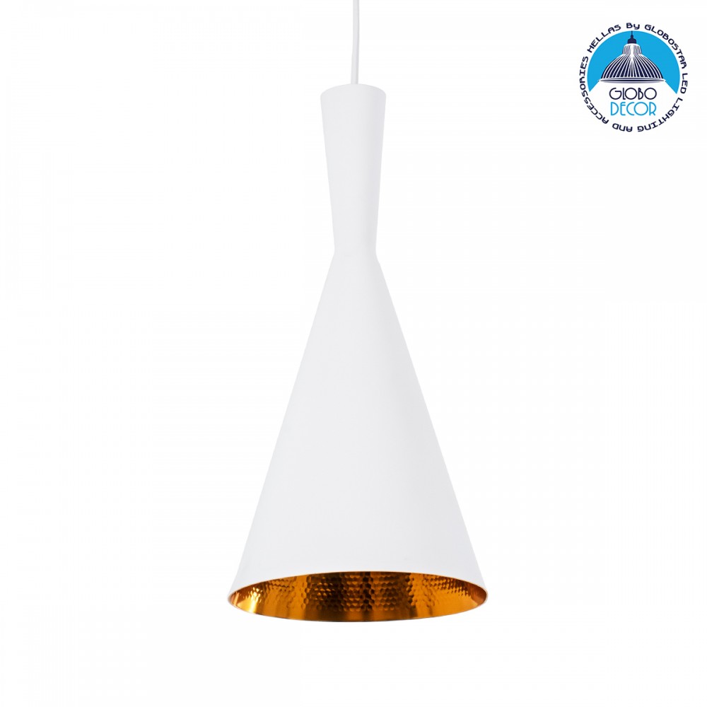 GLOBOSTAR® SHANGHAI 01026-C Μοντέρνο Κρεμαστό Φωτιστικό Οροφής με Ντουί 1 x E27 AC 220-240V IP20 - Λευκό & Χρυσό - Μ19 x Π19 x Υ38cm