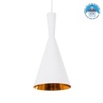 GloboStar® SHANGHAI WHITE 01026-C Μοντέρνο Κρεμαστό Φωτιστικό Οροφής Μονόφωτο 1 x E27 Λευκό Μεταλλικό Καμπάνα Φ19 x Υ38cm