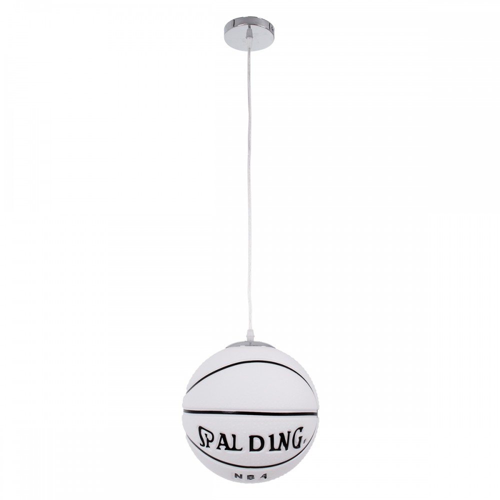 GloboStar® SPALDING NBA 01031 Μοντέρνο Κρεμαστό Παιδικό Φωτιστικό Οροφής Μονόφωτο 1 x E27 Λευκό Μαύρο Γυάλινο Φ25 x Υ25cm