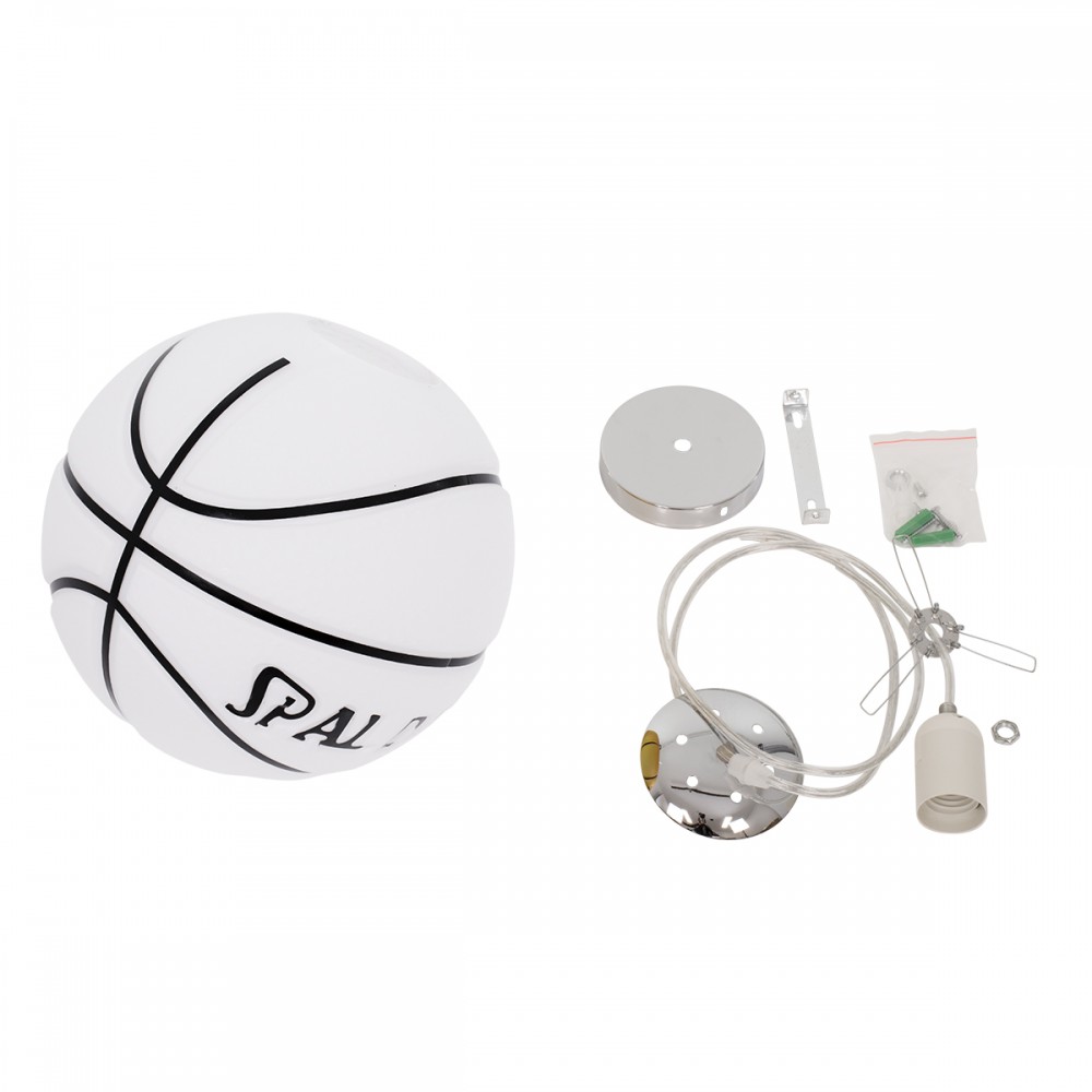 GloboStar® SPALDING NBA 01031 Μοντέρνο Κρεμαστό Παιδικό Φωτιστικό Οροφής Μονόφωτο 1 x E27 Λευκό Μαύρο Γυάλινο Φ25 x Υ25cm