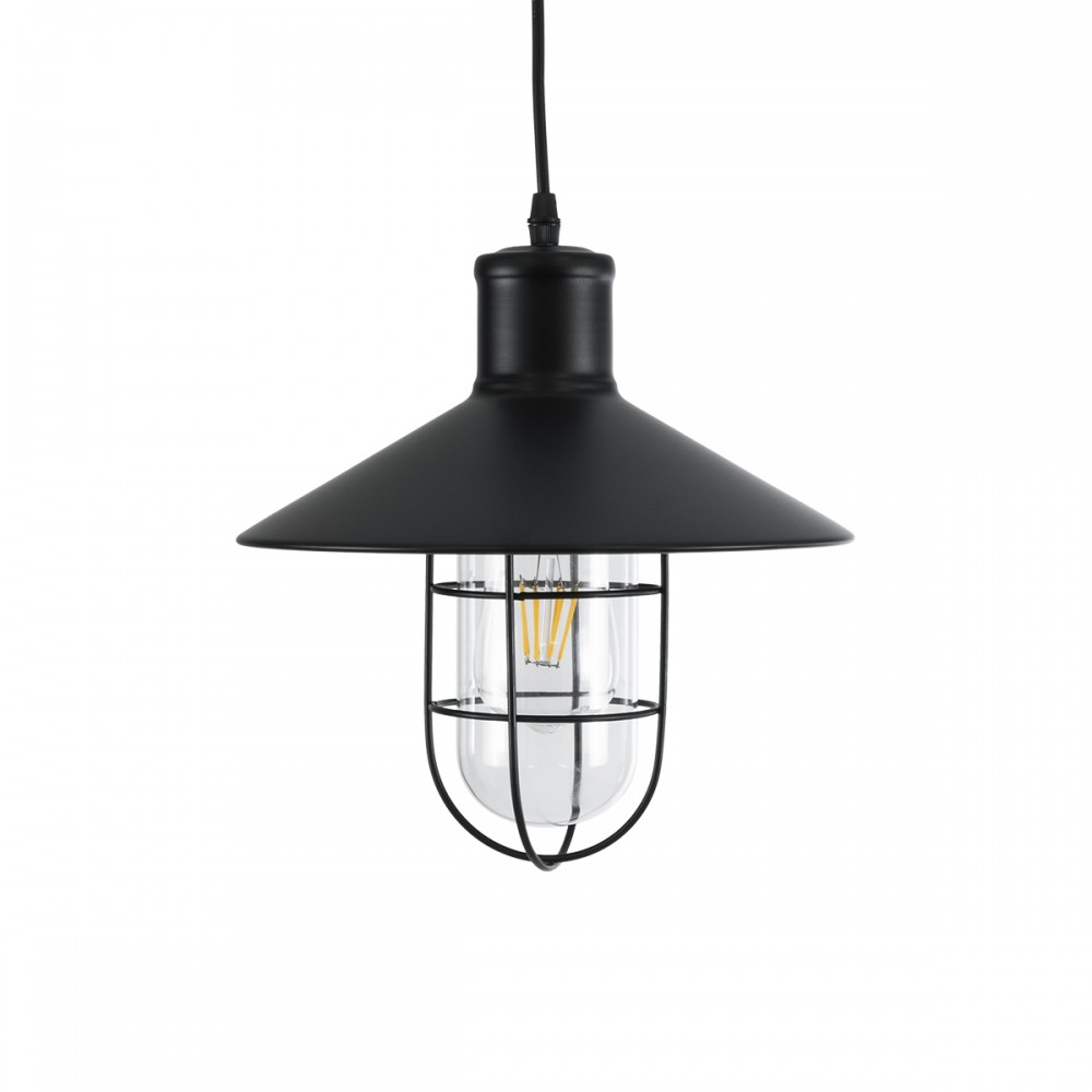 GloboStar® SKIPPER 01034 Vintage Industrial Κρεμαστό Φωτιστικό Οροφής Μονόφωτο 1 x E27 AC220-240V - Φ28 x Υ27cm - Μαύρο Μεταλλικό Καμπάνα - 5 Χρόνια Εγγύηση