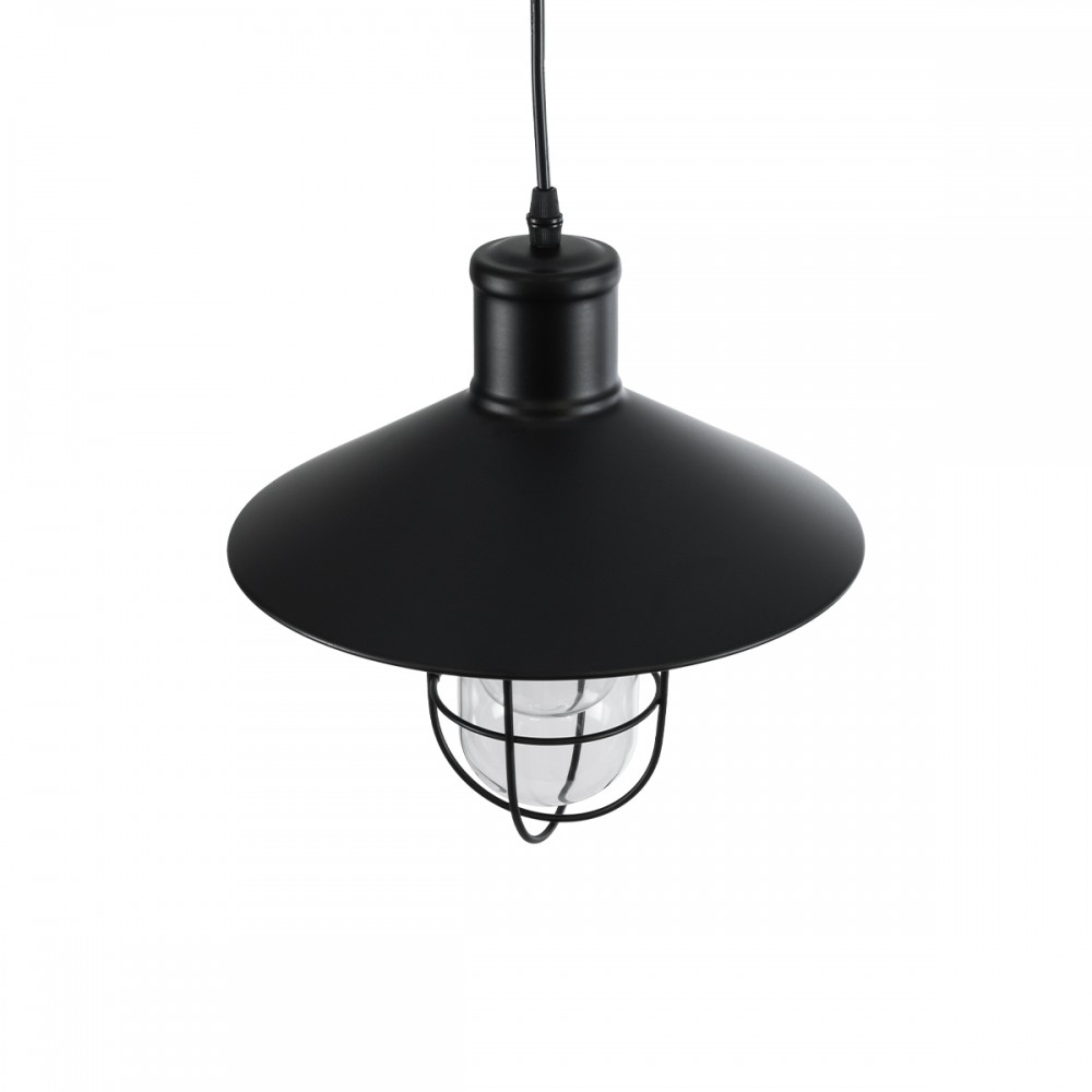 GloboStar® SKIPPER 01034 Vintage Industrial Κρεμαστό Φωτιστικό Οροφής Μονόφωτο 1 x E27 AC220-240V - Φ28 x Υ27cm - Μαύρο Μεταλλικό Καμπάνα - 5 Χρόνια Εγγύηση