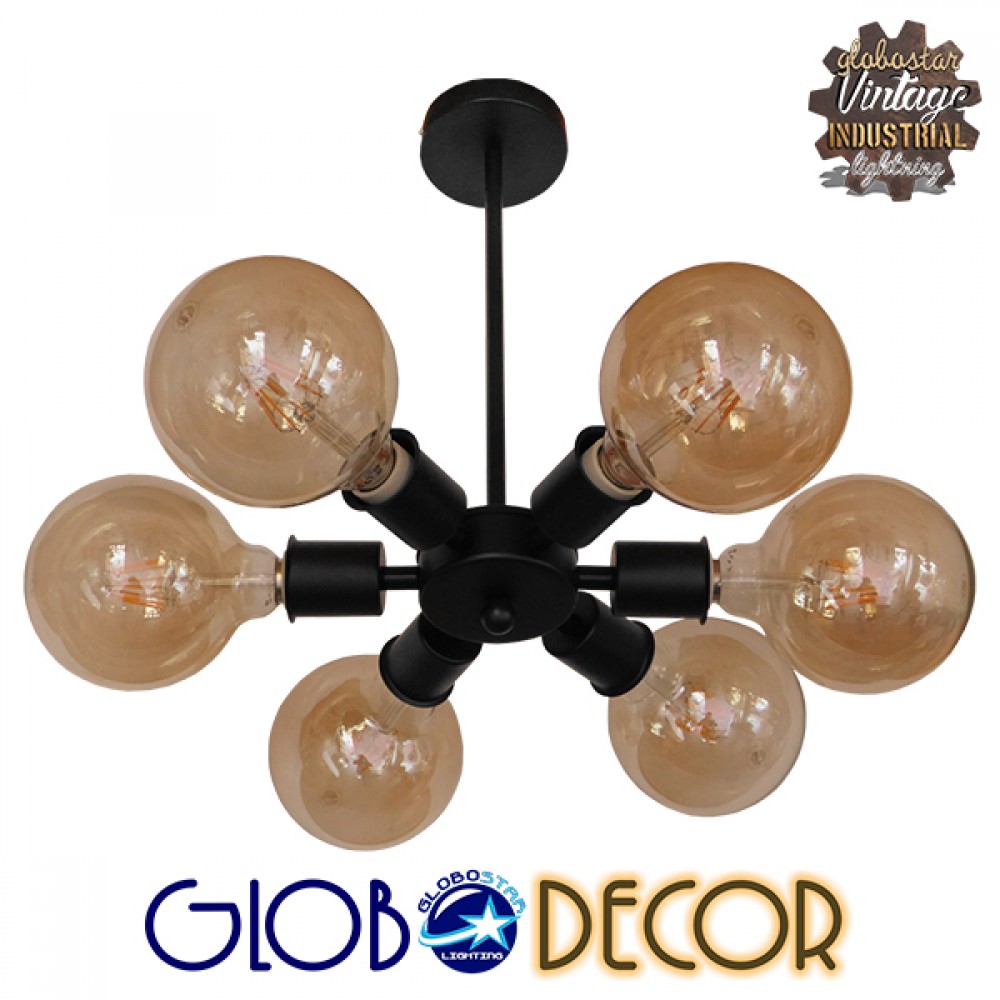 GloboStar® CONFOR 01036 Μοντέρνο Φωτιστικό Οροφης Πλέγμα Πολύφωτο 6 x E27 IP20 Μαύρο Μέταλλο - Μ24 x Π24 x Υ8cm