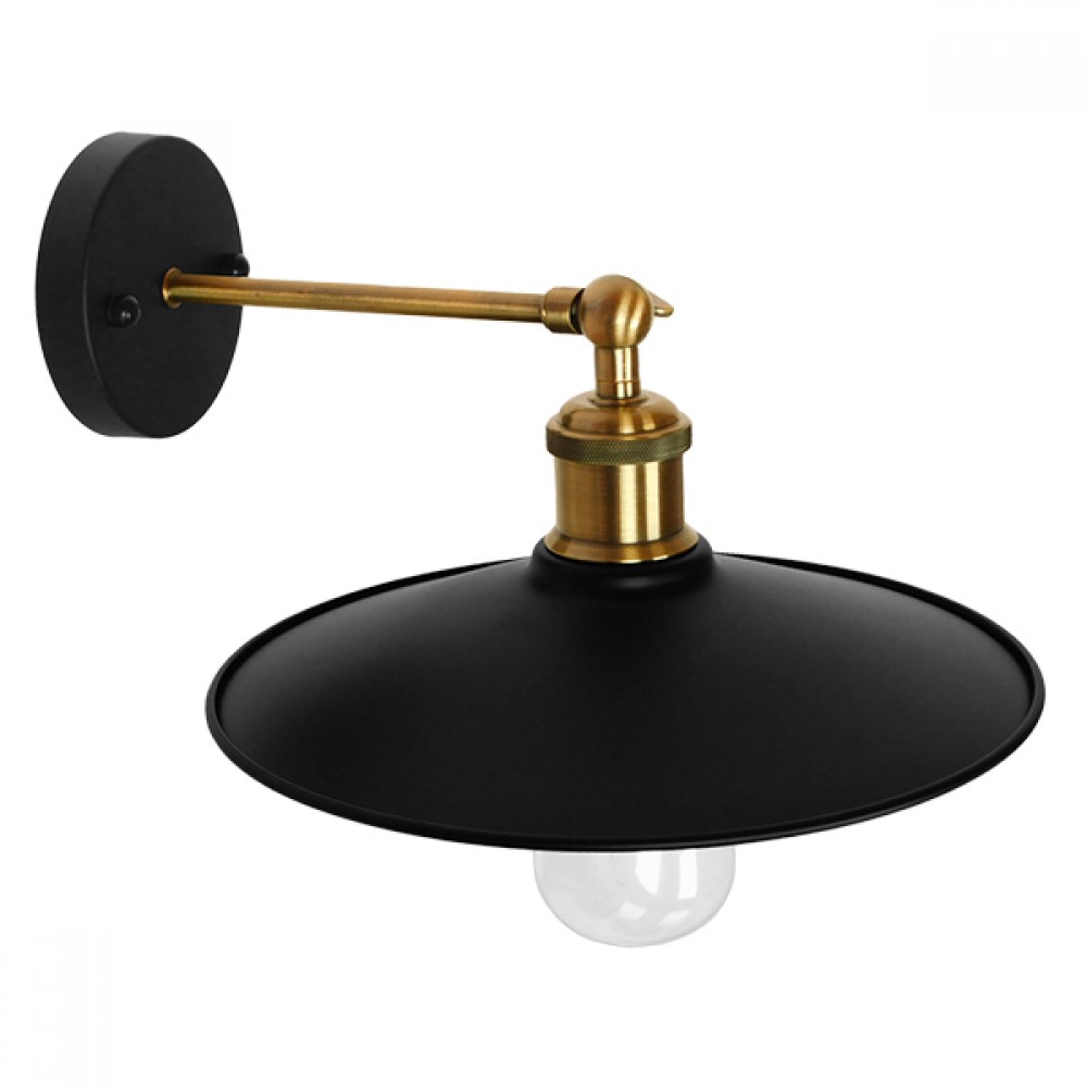 GloboStar® MINIMALL 01039 Vintage Industrial Φωτιστικό Τοίχου Απλίκα Μονόφωτο Μαύρο Μεταλλικό Καμπάνα Φ22 x Μ39 x Π22 x Υ18cm