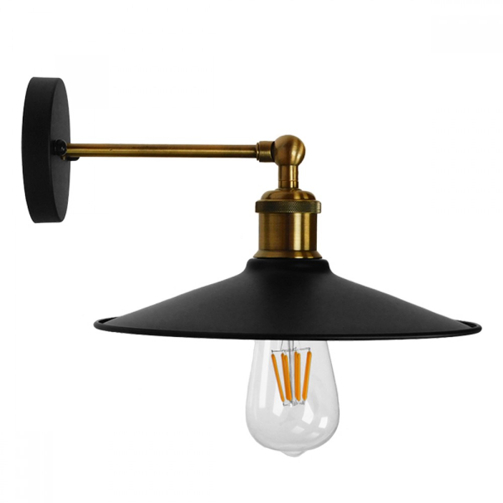 GloboStar® MINIMALL 01039 Vintage Industrial Φωτιστικό Τοίχου Απλίκα Μονόφωτο Μαύρο Μεταλλικό Καμπάνα Φ22 x Μ39 x Π22 x Υ18cm