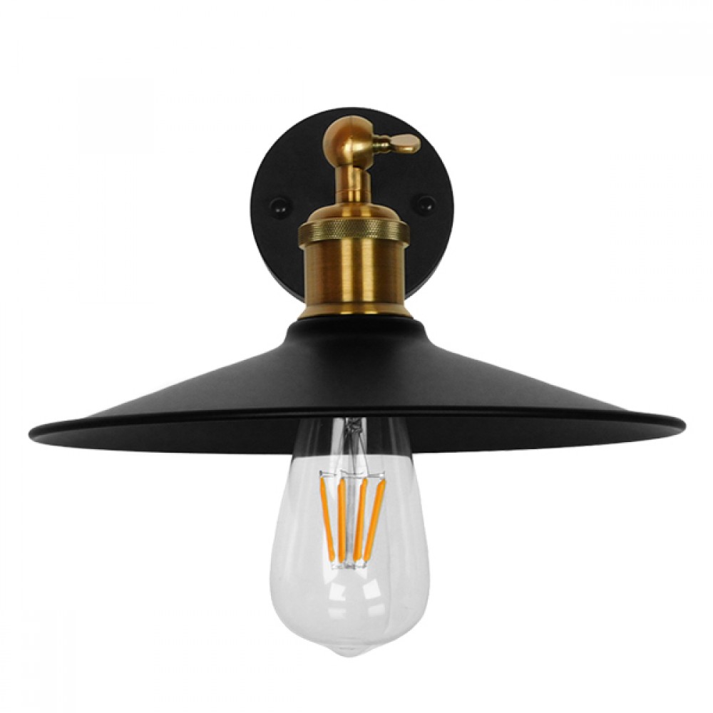 GloboStar® MINIMALL 01039 Vintage Industrial Φωτιστικό Τοίχου Απλίκα Μονόφωτο Μαύρο Μεταλλικό Καμπάνα Φ22 x Μ39 x Π22 x Υ18cm