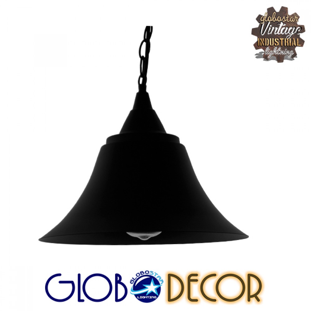 GloboStar® CLOCHER 01041 Vintage Κρεμαστό Φωτιστικό Καμπάνα Μονόφωτο 1 x E27 IP20 Μαύρο Μέταλλο - Μ29 x Π29 x Υ34cm