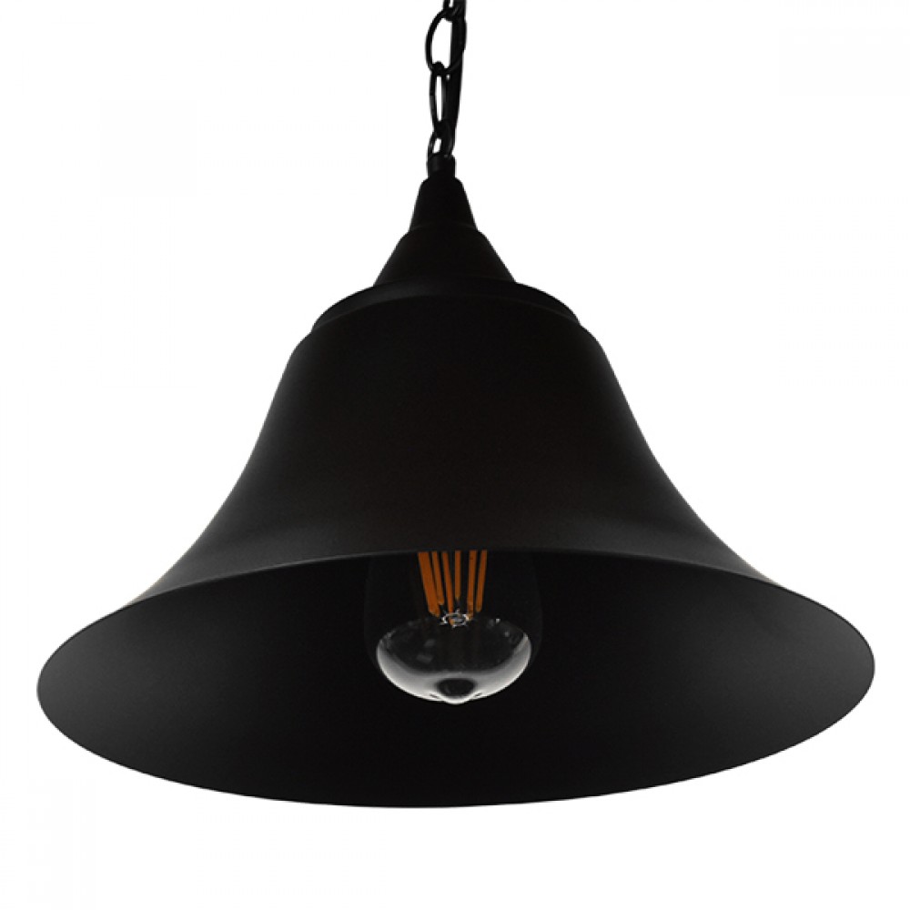 GloboStar® CLOCHER 01041 Vintage Industrial Κρεμαστό Φωτιστικό Οροφής Μονόφωτο 1 x E27 Μαύρο Μεταλλικό Καμπάνα Φ29 x Y34cm