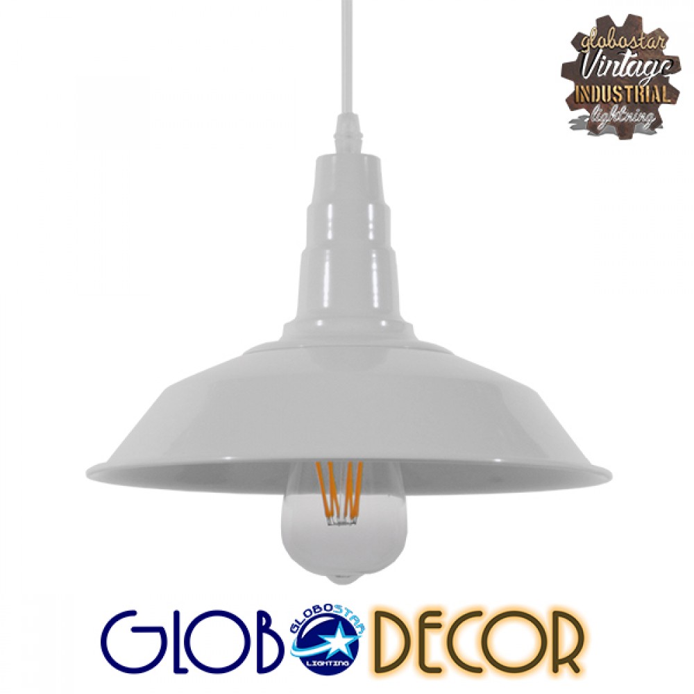 GloboStar® RAY 01044 Vintage Κρεμαστό Φωτιστικό Καμπάνα Μονόφωτο 1 x E27 IP20 Λευκό Μέταλλο - Μ26 x Π26 x Υ25cm