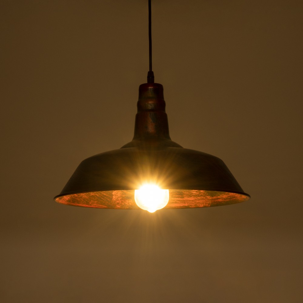 GloboStar® RAY 01046 Vintage Industrial Κρεμαστό Φωτιστικό Οροφής Μονόφωτο 1 x E27 AC220-240V - Φ36 x Υ25cm - Καφέ Σκουριά Μεταλλικό Καμπάνα - 5 Χρόνια Εγγύηση