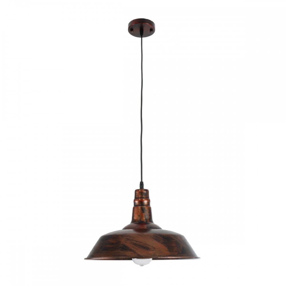 GloboStar® RAY 01046 Vintage Industrial Κρεμαστό Φωτιστικό Οροφής Μονόφωτο 1 x E27 AC220-240V - Φ36 x Υ25cm - Καφέ Σκουριά Μεταλλικό Καμπάνα - 5 Χρόνια Εγγύηση