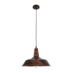 GloboStar® RAY 01046 Vintage Industrial Κρεμαστό Φωτιστικό Οροφής Μονόφωτο 1 x E27 AC220-240V - Φ36 x Υ25cm - Καφέ Σκουριά Μεταλλικό Καμπάνα - 5 Χρόνια Εγγύηση