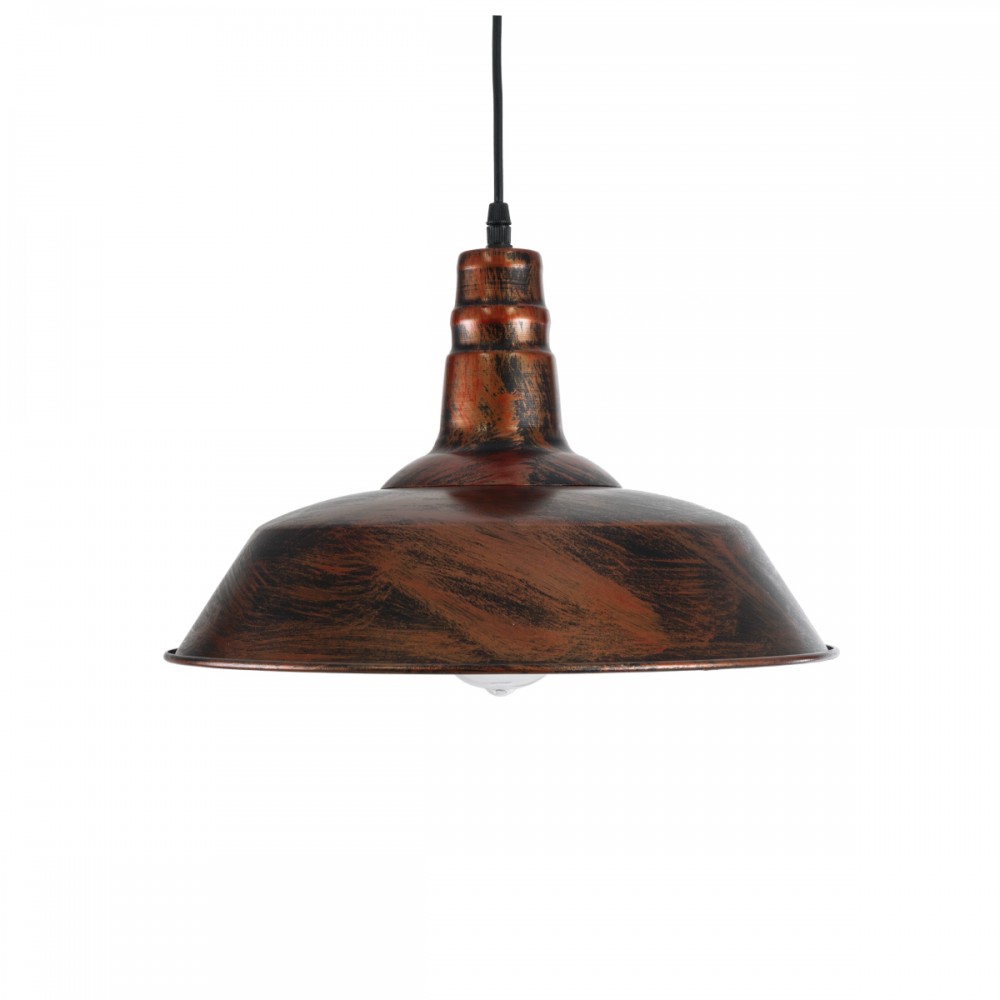 GloboStar® RAY 01046 Vintage Industrial Κρεμαστό Φωτιστικό Οροφής Μονόφωτο 1 x E27 AC220-240V - Φ36 x Υ25cm - Καφέ Σκουριά Μεταλλικό Καμπάνα - 5 Χρόνια Εγγύηση