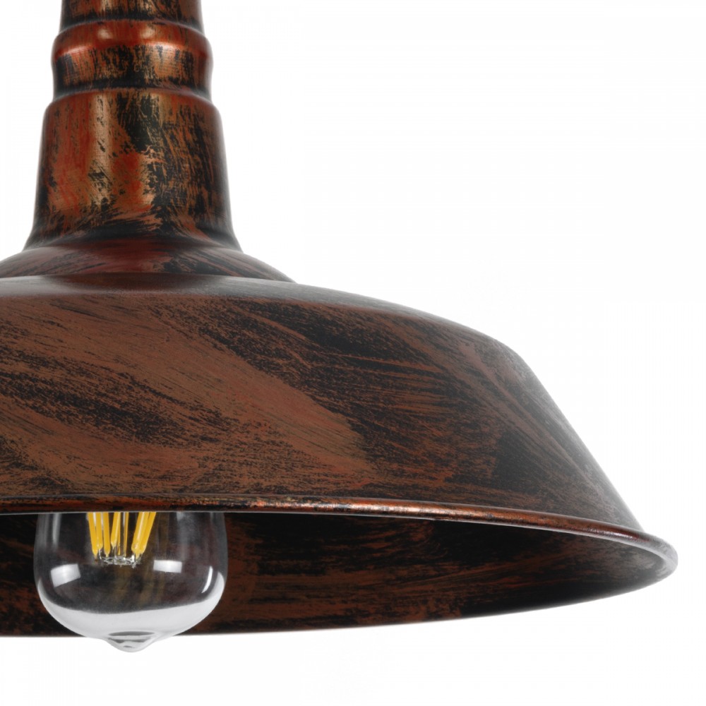 GloboStar® RAY 01046 Vintage Industrial Κρεμαστό Φωτιστικό Οροφής Μονόφωτο 1 x E27 AC220-240V - Φ36 x Υ25cm - Καφέ Σκουριά Μεταλλικό Καμπάνα - 5 Χρόνια Εγγύηση
