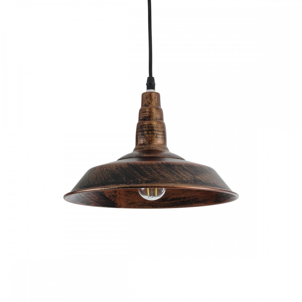 GloboStar® RAY 01047 Vintage Κρεμαστό Φωτιστικό Καμπάνα Μονόφωτο 1 x E27 IP20 Χάλκινο Μέταλλο - Μ26 x Π26 x Υ25cm