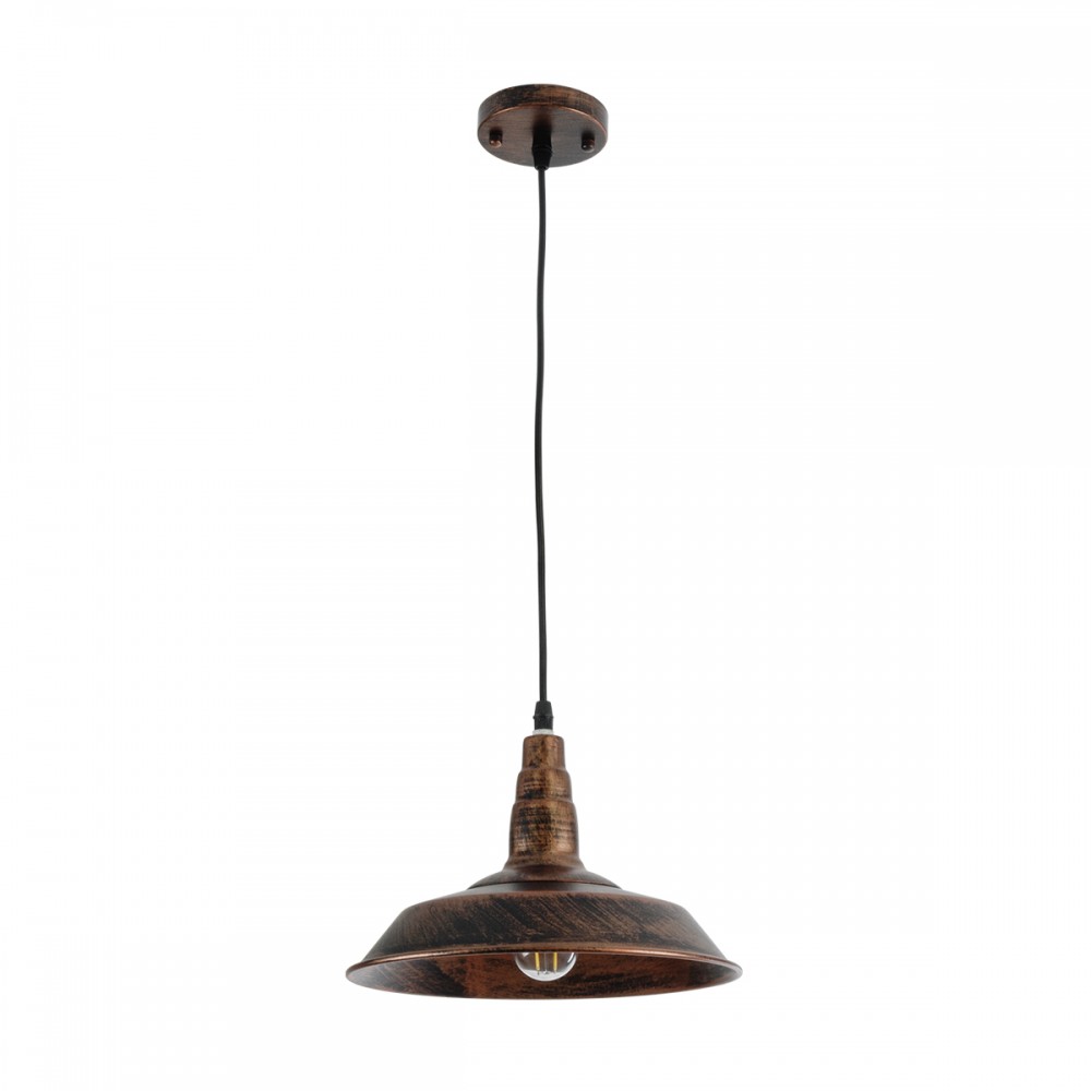 GloboStar® RAY 01047 Vintage Industrial Κρεμαστό Φωτιστικό Οροφής Μονόφωτο 1 x E27 Καφέ Σκουριά Μεταλλικό Καμπάνα Φ26 x Y25cm