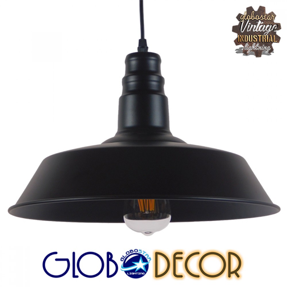 GLOBOSTAR® RAY 01049 Vintage Κρεμαστό Φωτιστικό Οροφής με Ντουί 1 x E27 AC 220-240V IP20 - Μαύρο - Μ36 x Π36 x Υ25cm