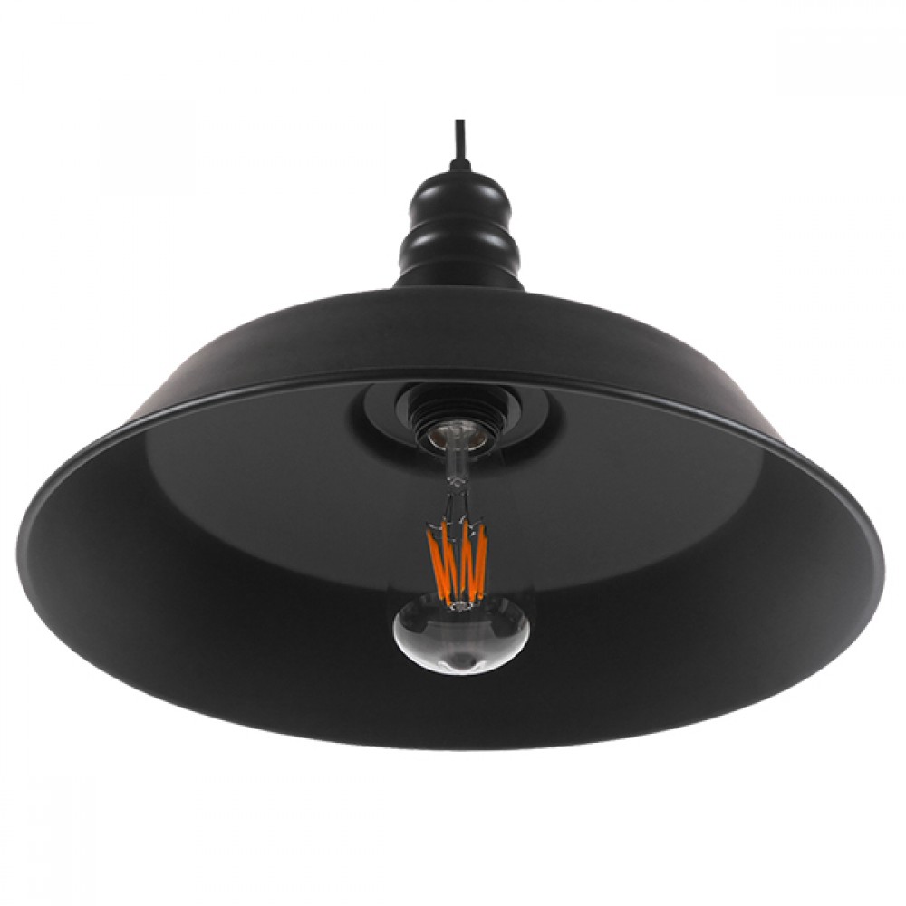 GloboStar® RAY 01049 Vintage Industrial Κρεμαστό Φωτιστικό Οροφής Μονόφωτο 1 x E27 Μαύρο Μεταλλικό Καμπάνα Φ36 x Y25cm