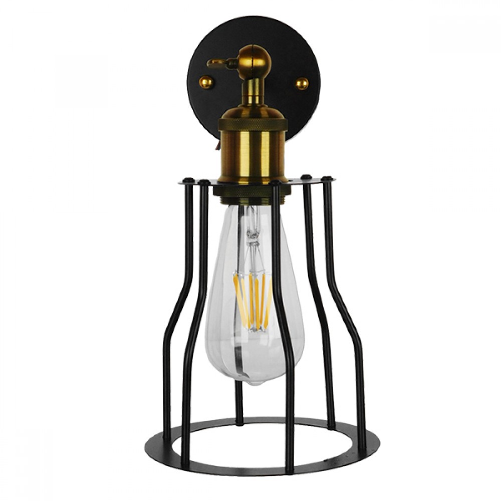GloboStar® CATEL 01054 Vintage Industrial Φωτιστικό Τοίχου Απλίκα Μονόφωτο Μαύρο Μεταλλικό Πλέγμα Φ15 x Μ26 x Π15 x Υ30cm