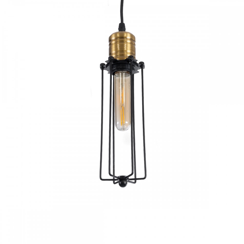GloboStar® KLECE 01057 Vintage Κρεμαστό Φωτιστικό Ανάρτηση Μονόφωτο 1 x E27 IP20 Μαύρο & Χρυσό Μέταλλο - Μ8 x Π8 x Υ28cm