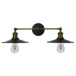 GloboStar® TWINS 01069 Vintage Industrial Φωτιστικό Τοίχου Απλίκα Δίφωτο Μαύρο Μεταλλικό Καμπάνα Φ21 x Μ30 x Π60 x Υ18cm