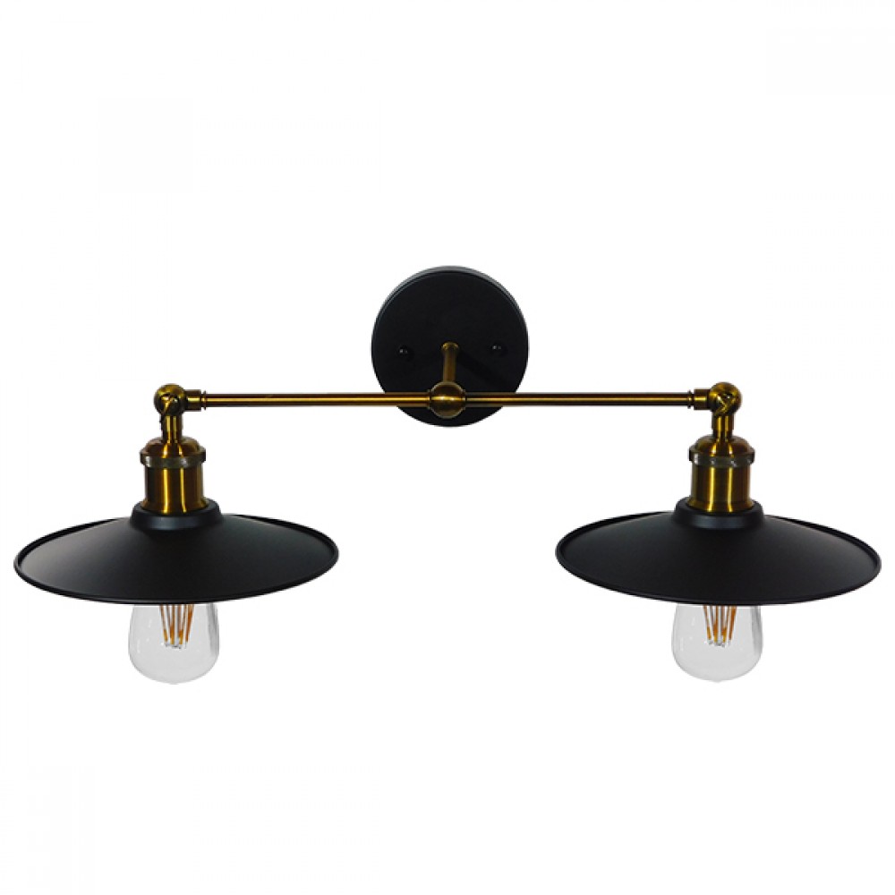 GloboStar® TWINS 01069 Vintage Industrial Φωτιστικό Τοίχου Απλίκα Δίφωτο Μαύρο Μεταλλικό Καμπάνα Φ21 x Μ30 x Π60 x Υ18cm