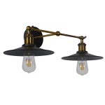 GloboStar® TWINS 01069 Vintage Industrial Φωτιστικό Τοίχου Απλίκα Δίφωτο Μαύρο Μεταλλικό Καμπάνα Φ21 x Μ30 x Π60 x Υ18cm
