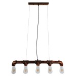 GloboStar® CANAL 01070 Vintage Industrial Κρεμαστό Φωτιστικό Οροφής Πολύφωτο 5 x E27 Καφέ Σκουριά Μεταλλικό Ράγα Μ88 x Π4.5 x Y7cm