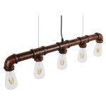 GloboStar® CANAL 01070 Vintage Industrial Κρεμαστό Φωτιστικό Οροφής Πολύφωτο 5 x E27 Καφέ Σκουριά Μεταλλικό Ράγα Μ88 x Π4.5 x Y7cm