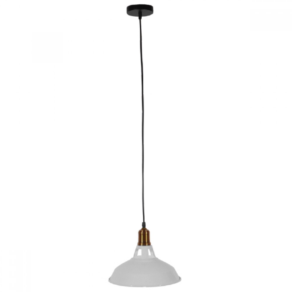 GloboStar® ANER 01072 Vintage Κρεμαστό Φωτιστικό Καμπάνα Μονόφωτο 1 x E27 IP20 Λευκό & Χρυσό Μέταλλο - Μ27.5 x Π27.5 x Υ19cm