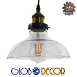 GloboStar® BINGLEY 01075 Vintage Κρεμαστό Φωτιστικό Οροφής Μονόφωτο 1 x E27 Γυάλινο Καμπάνα Φ20 x Y15cm