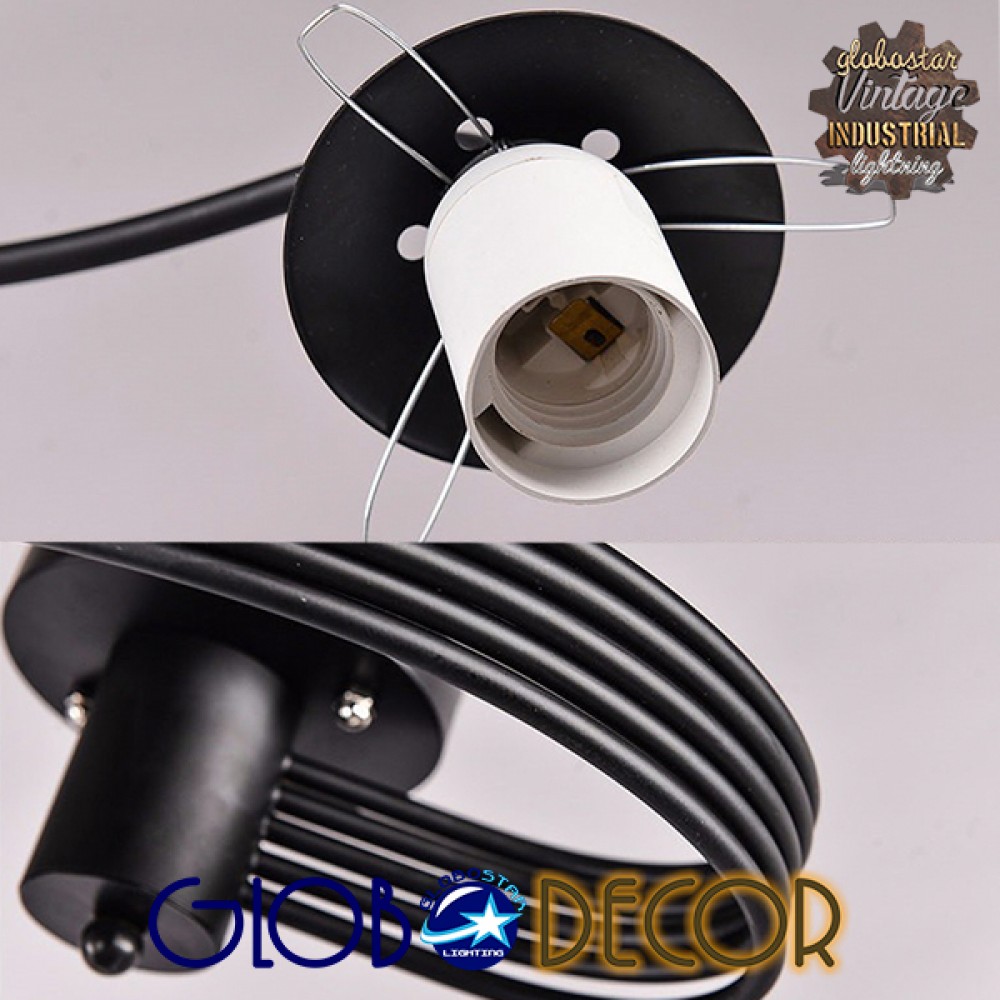 GloboStar® SELINA 01090 Μοντέρνο Φωτιστικό Οροφής Πολύφωτο Μαύρο Μεταλλικό με Λευκό Γυαλί Φ63 x Y47cm