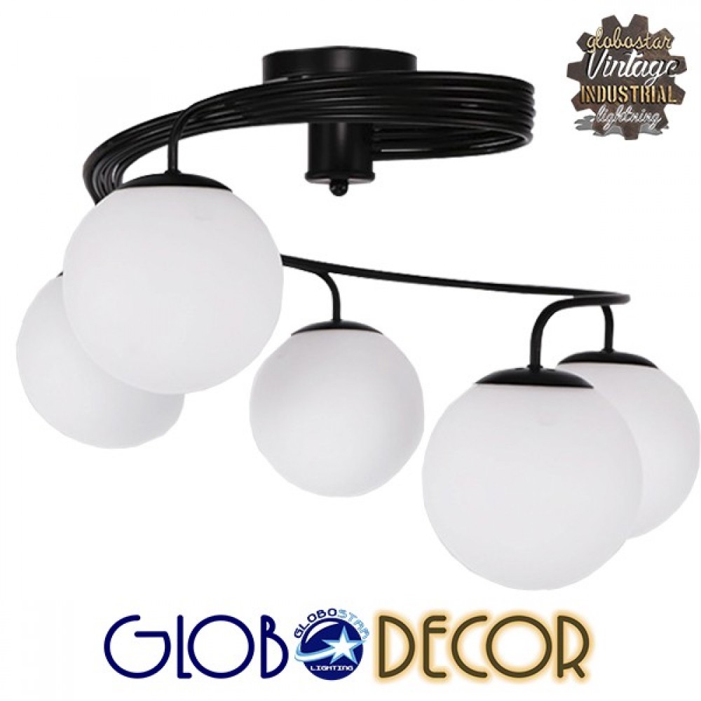 GLOBOSTAR® SELINA 01090 Μοντέρνο Φωτιστικό Οροφής με Ντουί 5 x E27 AC 220-240V IP20 - Μαύρο & Λευκό - Μ63 x Π63 x Υ47cm