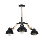 GloboStar® OLD SCHOOL 01093 Μοντέρνο Industrial Φωτιστικό Οροφής Τρίφωτο 3 x E27 Μαύρο Μεταλλικό με Φυσικό Ξύλο Καμπάνα Φ75 x Y38cm