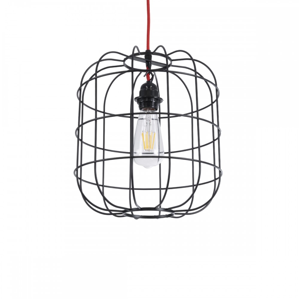 GloboStar® PARROT 01099 Μοντέρνο Κρεμαστό Φωτιστικό Πλέγμα Μονόφωτο 1 x E27 IP20 Μαύρο Μέταλλο - Μ28 x Π28 x Υ30cm