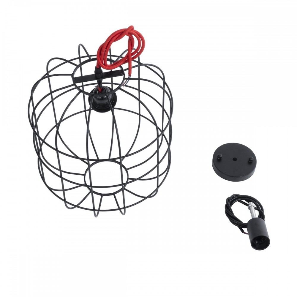 GloboStar® PARROT 01099 Μοντέρνο Industrial Κρεμαστό Φωτιστικό Οροφής Μονόφωτο 1 x E27 AC220-240V - Φ28 x Υ30cm - Μαύρο Μεταλλικό Πλέγμα - 5 Χρόνια Εγγύηση