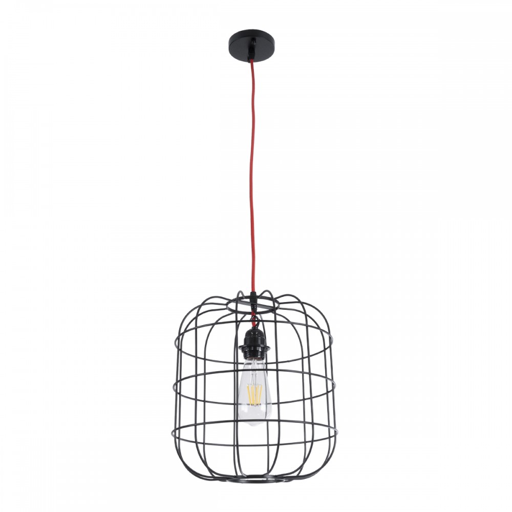 GloboStar® PARROT 01099 Μοντέρνο Industrial Κρεμαστό Φωτιστικό Οροφής Μονόφωτο 1 x E27 AC220-240V - Φ28 x Υ30cm - Μαύρο Μεταλλικό Πλέγμα - 5 Χρόνια Εγγύηση